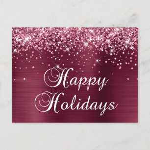 Cartes Pour Fêtes Annuelles Joyeuses Fêtes Pailleté Feuille de Bourgogne Rouge