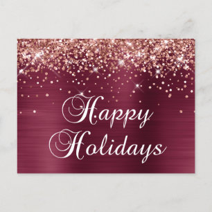Cartes Pour Fêtes Annuelles Joyeuses Fêtes Paillettes Or Rose Burgundy Rouge F