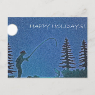 Cartes Pour Fêtes Annuelles Joyeuses fêtes ! Pêcheur à la mouche en neige