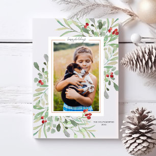 Cartes Pour Fêtes Annuelles Joyeuses Fêtes Photo Feuillage Vert Baies Rouges