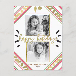 Cartes Pour Fêtes Annuelles Joyeuses Fêtes Photo Rayures Rouge Blanc Vert