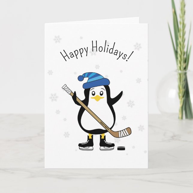 Cartes Pour Fêtes Annuelles Joyeuses Fêtes Pingouin de Hockey (Devant)