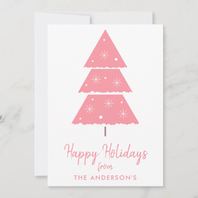 Cartes Pour Fêtes Annuelles Joyeuses fêtes Pink Christmas Tree Snowflakes (Devant)