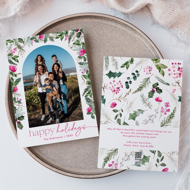 Cartes Pour Fêtes Annuelles Joyeuses fêtes Pink vert clair Arc 1 Photo (Créateur téléchargé)