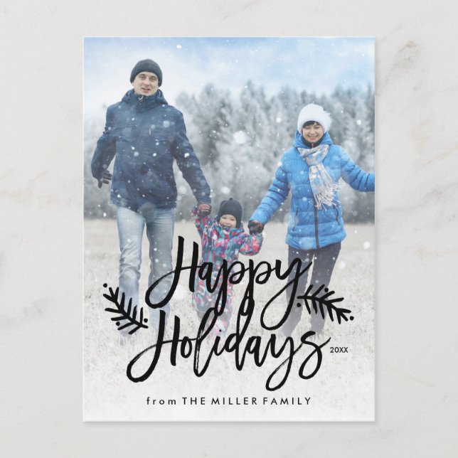 Cartes Pour Fêtes Annuelles Joyeuses Fêtes Pleine Photo Chic Main Lettrée (Devant)