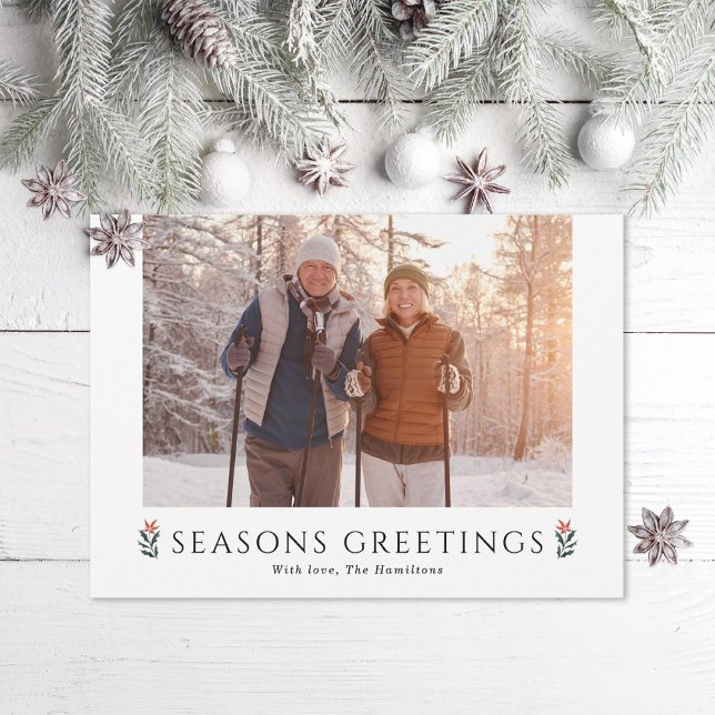Cartes Pour Fêtes Annuelles Joyeuses Fêtes Poinsettia Paysage Photo (Créateur téléchargé)