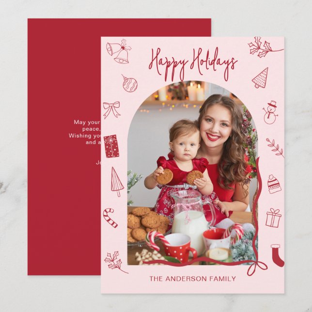 Cartes Pour Fêtes Annuelles Joyeuses Fêtes Rétro Photo Dessinée à la Main (Devant / Derrière)