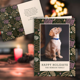 Cartes Pour Fêtes Annuelles Joyeuses Fêtes Rose Noir Photo de Chien en une lig