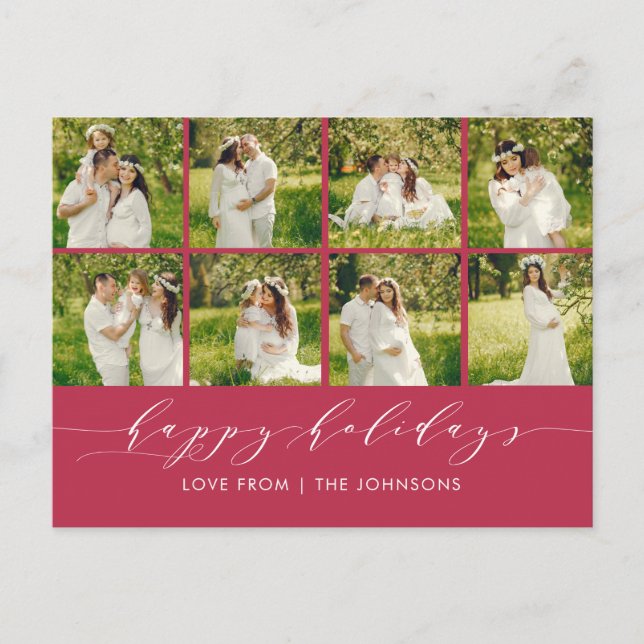 Cartes Pour Fêtes Annuelles Joyeuses Fêtes Rouge Moderne Élégant Photo Collage (Devant)