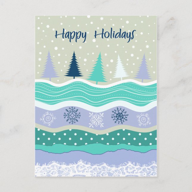 Cartes Pour Fêtes Annuelles Joyeuses Fêtes Sapins Flocons Scrapbooking (Devant)