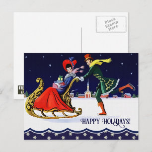 Cartes Pour Fêtes Annuelles Joyeuses fêtes. Scène de Noël vintage