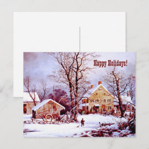 Cartes Pour Fêtes Annuelles Joyeuses fêtes. Scène hivernale vintage