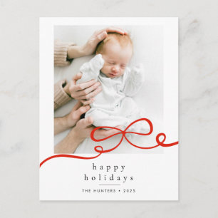 Cartes Pour Fêtes Annuelles Joyeuses Fêtes Simple Photo Ruban Rouge 