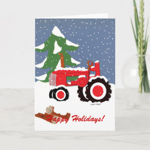 Cartes Pour Fêtes Annuelles Joyeuses fêtes Tracteur rouge