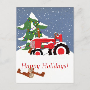 Cartes Pour Fêtes Annuelles Joyeuses fêtes ! Tracteur rouge