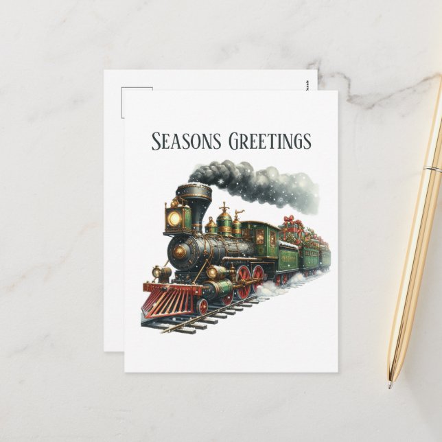 Cartes Pour Fêtes Annuelles Joyeuses Fêtes train ajouter un message (Devant/Arrière en situation)