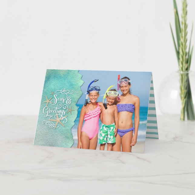 Cartes Pour Fêtes Annuelles Joyeuses Fêtes tropicaux 2 Photos Aquarelle (Devant)