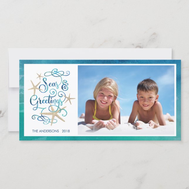 Cartes Pour Fêtes Annuelles Joyeuses Fêtes tropicaux | Aquarelle Starfish (Devant)