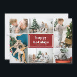 Cartes Pour Fêtes Annuelles Joyeuses fêtes Typographie Red Photo Collage<br><div class="desc">Joyeuses fêtes ! Envoyez vos souhaits de vacances et vos salutations avec ce carte photo de vacances moderne et élégant. Il présente une typographie rétro audacieuse avec motif à bandes diagonales. Personnalisez en ajoutant vos photos, salutation, noms et autres détails préférés. Les textes sont entièrement modifiables. Disponible sous forme de...</div>