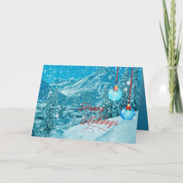 Cartes Pour Fêtes Annuelles Joyeuses Fêtes Village Hivernal Neigeux (Devant)