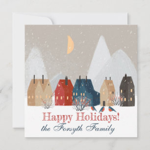 Cartes Pour Fêtes Annuelles Joyeuses Fêtes Village Primitive de Campagne Hiver