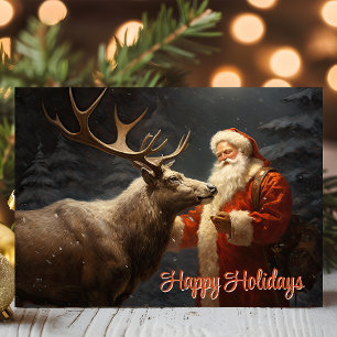 Cartes Pour Fêtes Annuelles Joyeuses Fêtes Vintage Père Noël et Renne