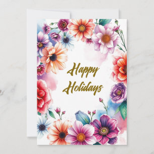 Cartes Pour Fêtes Annuelles Joyeuses Fleurs de Fêtes Aquarelle Joyeux Noël