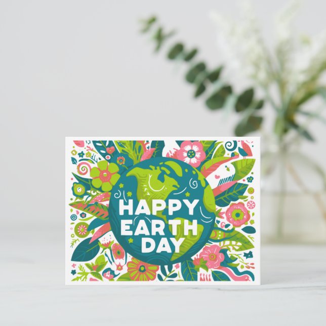 Cartes Pour Fêtes Annuelles Joyeuses fleurs de Jour des terres (Debout devant)