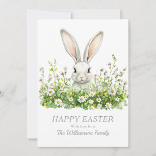 Cartes Pour Fêtes Annuelles Joyeuses fleurs de lapin blanc de Pâques personnal