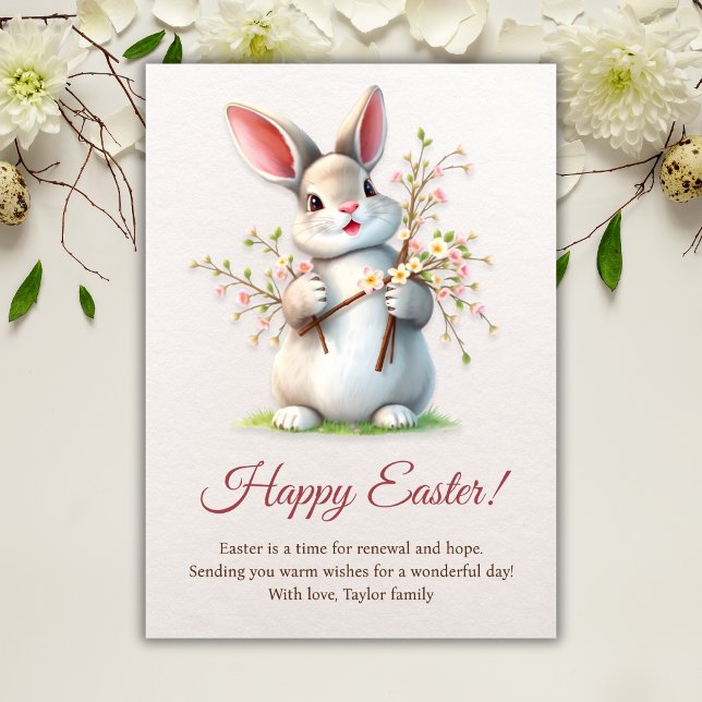 Cartes Pour Fêtes Annuelles Joyeuses fleurs de printemps du lapin de Pâques (Happy Easter Bunny Spring Flowers Holiday Card)