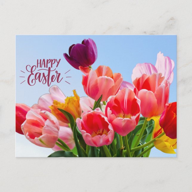 Cartes Pour Fêtes Annuelles Joyeuses fleurs de tulipes de Pâques (Devant)