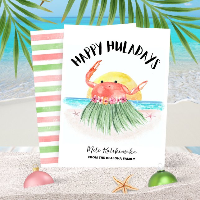 Cartes Pour Fêtes Annuelles Joyeuses Huladays Crab Beach Noël tropical (Créateur téléchargé)