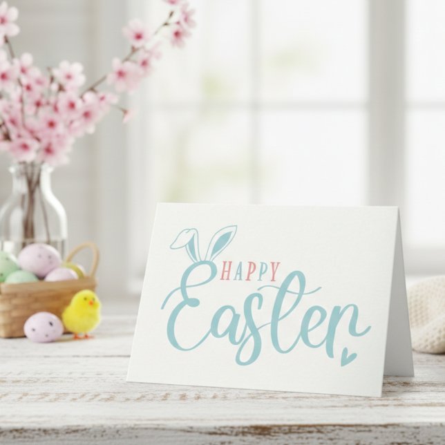 Cartes Pour Fêtes Annuelles Joyeuses oreilles de lapin de Pâques Pastel simple (Happy Easter Rabbit Ears Simple Pastel Easter Holiday Card)