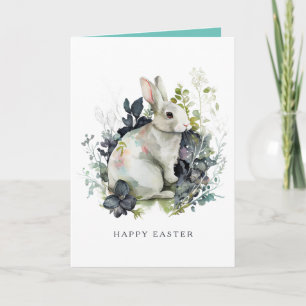 Cartes Pour Fêtes Annuelles Joyeuses Pâques Aquarelle Floral Lapin de Printemp