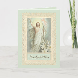 Cartes Pour Fêtes Annuelles Joyeuses Pâques Bénédictions Résurrection Prêtre V