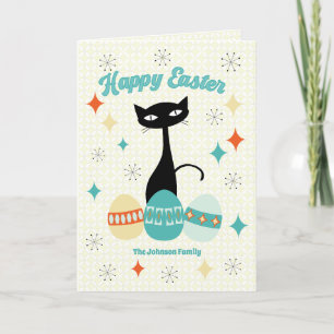 Cartes Pour Fêtes Annuelles Joyeuses Pâques, Chat Moderne du Milieu du Siècle,