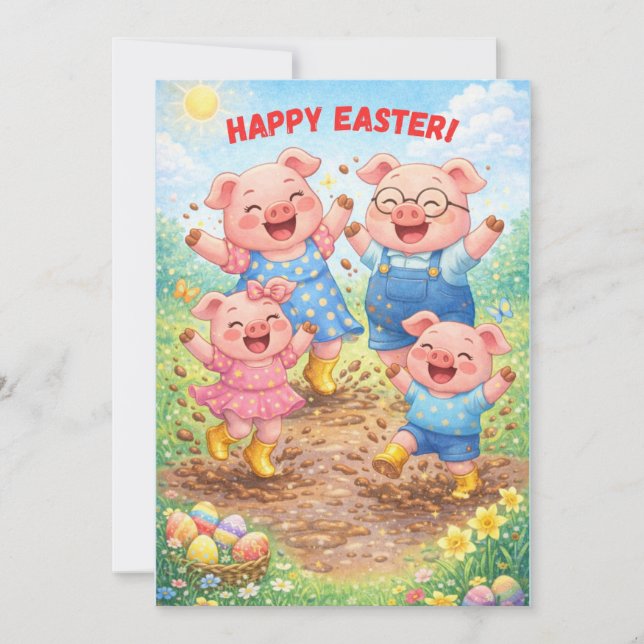 Cartes Pour Fêtes Annuelles Joyeuses Pâques Cochons Mignons Drôles Vacances de (Devant)