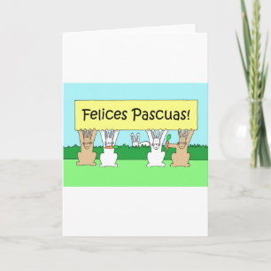Cartes Pour Fêtes Annuelles Joyeuses Pâques espagnoles, lapins de bande