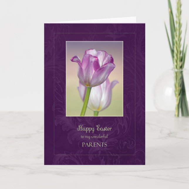 Cartes Pour Fêtes Annuelles Joyeuses Pâques Parents des tulipes de Pâques de (Devant)