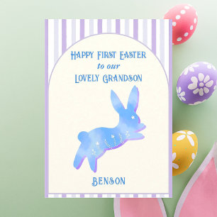 Cartes Pour Fêtes Annuelles Joyeuses Pâques Petit-Fils Aquarelle Lapin Bleu 