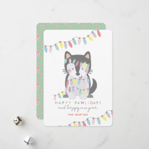 Cartes Pour Fêtes Annuelles Joyeuses Pawlidays Lumières de Noël Husky Sibérien