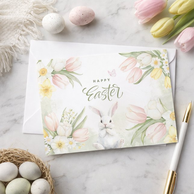 Cartes Pour Fêtes Annuelles Joyeuses Tulipes de Pâques, Daffodiles et Lapin de (Créateur téléchargé)