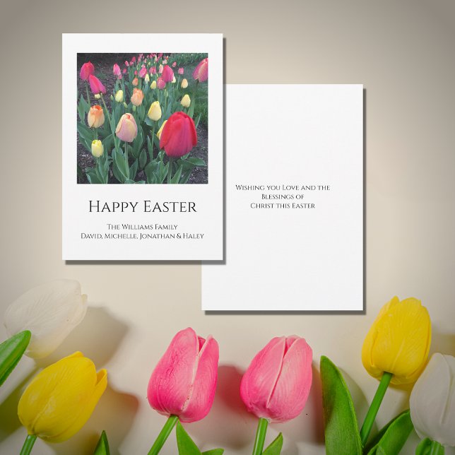 Cartes Pour Fêtes Annuelles Joyeuses Tulipes de Pâques Printemps Floral Religi (Créateur téléchargé)