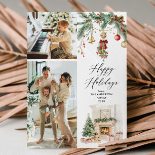 Cartes Pour Fêtes Annuelles Joyeuses Vacances 2 Photo Hiver Scène & Verdure