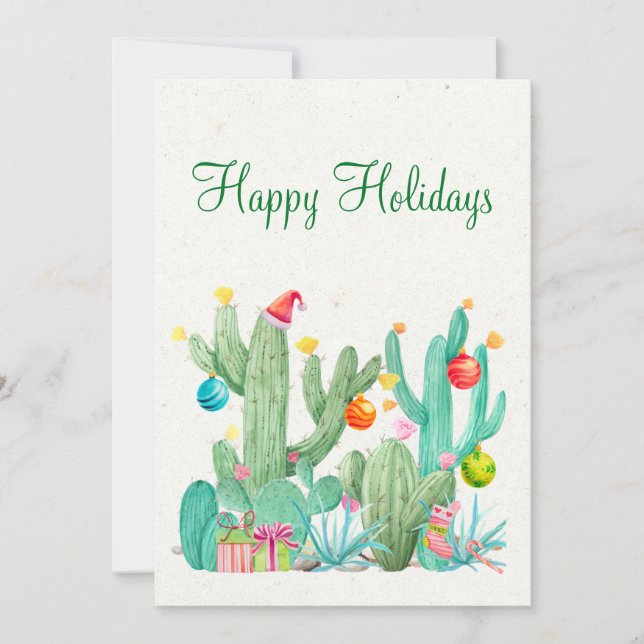 Cartes Pour Fêtes Annuelles Joyeuses vacances Aquarelle Cactus Désert Sud-Oues (Devant)