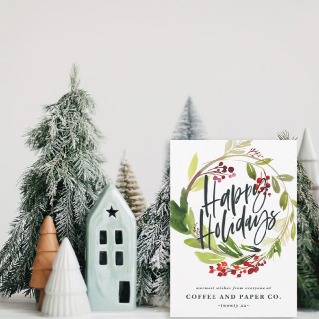 Cartes Pour Fêtes Annuelles Joyeuses vacances aquarelle fleurie (Créateur téléchargé)