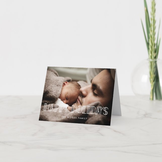 Cartes Pour Fêtes Annuelles Joyeuses vacances Art déco rétro Photo Script (Devant)