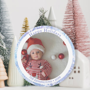 Cartes Pour Fêtes Annuelles Joyeuses vacances Blue Round Snowflake