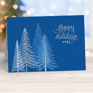 Cartes Pour Fêtes Annuelles Joyeuses vacances Blue Silver Winter Scène Affaire