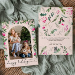 Cartes Pour Fêtes Annuelles Joyeuses Vacances Blush Rose Arc Botanique 1 Photo<br><div class="desc">Cette collection présente des fleurs rose vif d'aquarelle,  des baies et de la verdure hivernale avec typographie moderne et élégante,  avec un motif botanique d'hiver.</div>